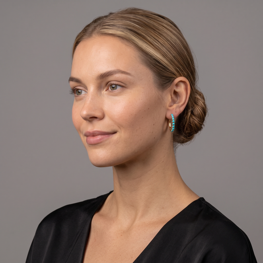 Turquoise Diamond Topaz Hoop Earrings in 14K Yellow Gold