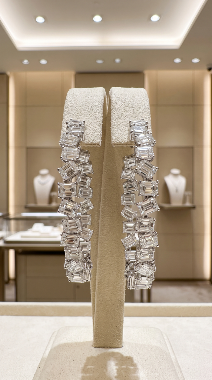 Baguette Diamond Hoop Earrings in 18K White Gold