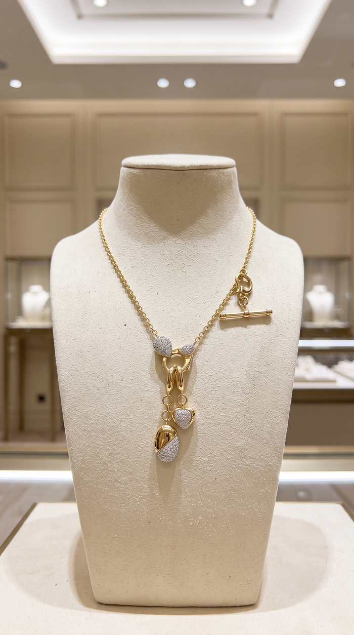 Diamond Mix Shape Pendant Necklace in 14K Yellow Gold