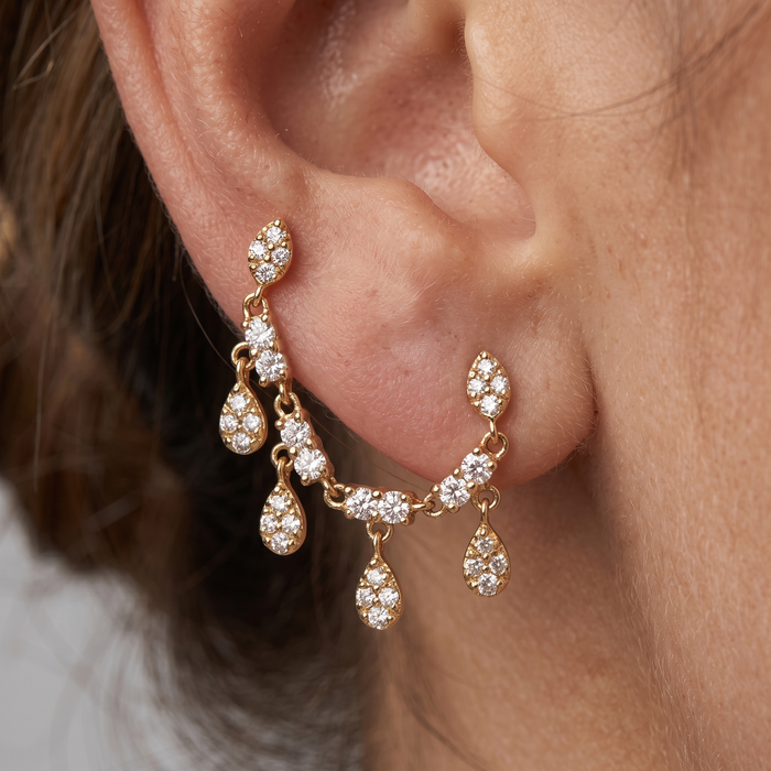 Cascade Drops 14K (or 18k upon request) Yellow Gold Teardrop Diamond Earrings