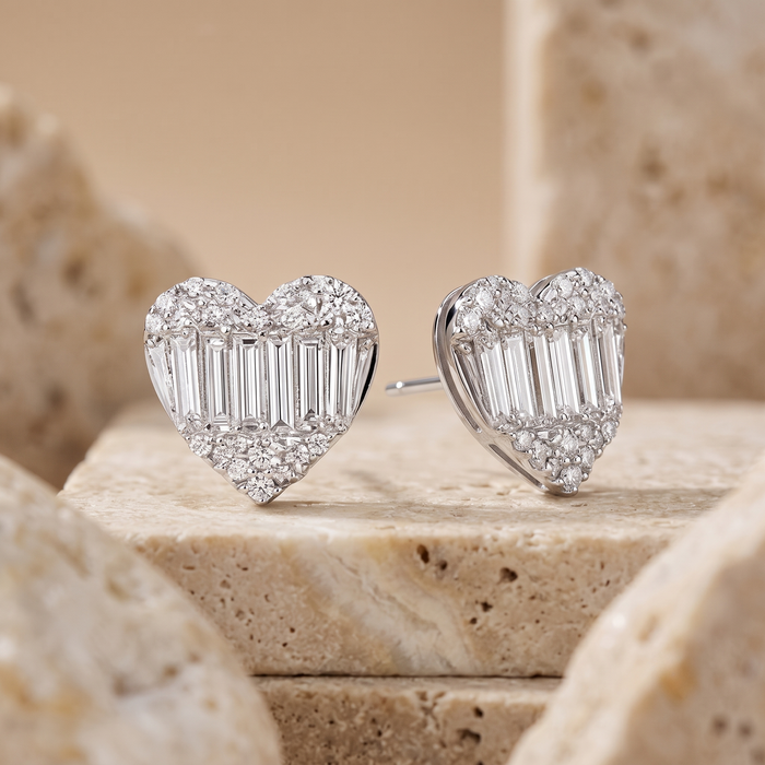 Heart Shape 20 Round Diamonds Earrings in 18K White Gold