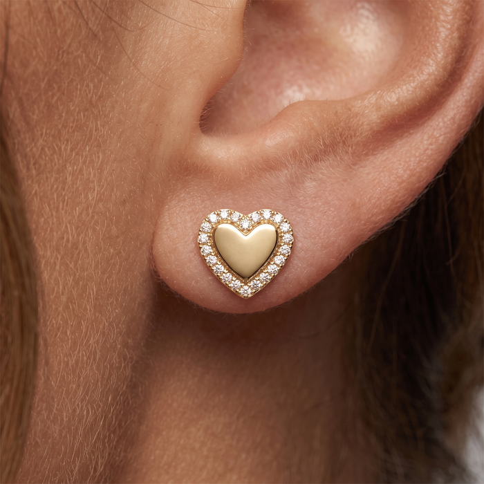 Classic Heart Diamond Stud Earrings in 14K Yellow Gold
