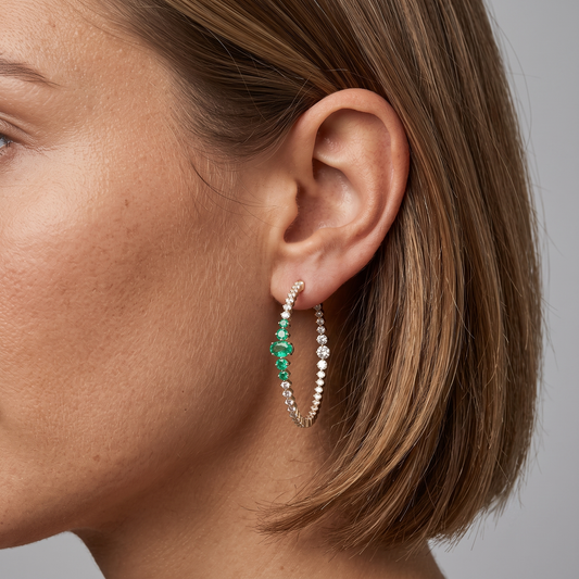 Emerald Eclipse Hoop Earrings in 14K Yellow Gold