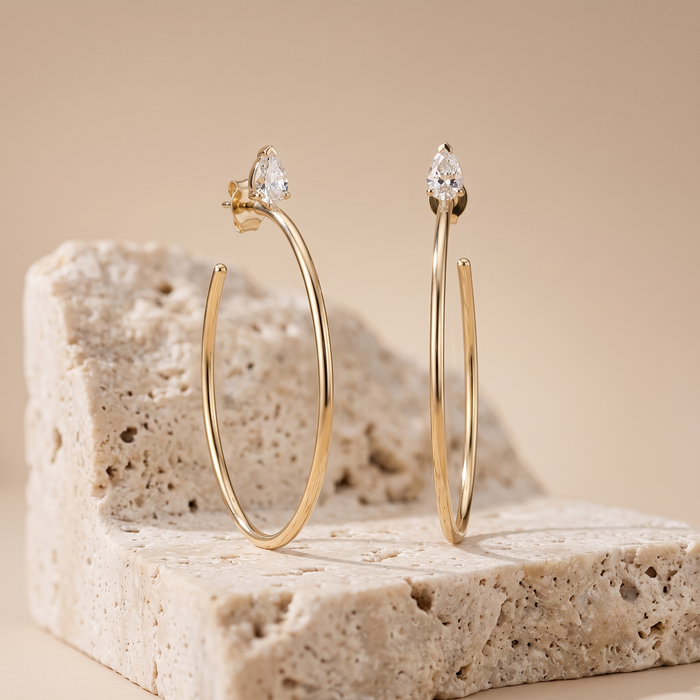 Marquise Accent Open Hoop Earrings in 14K Yellow Gold