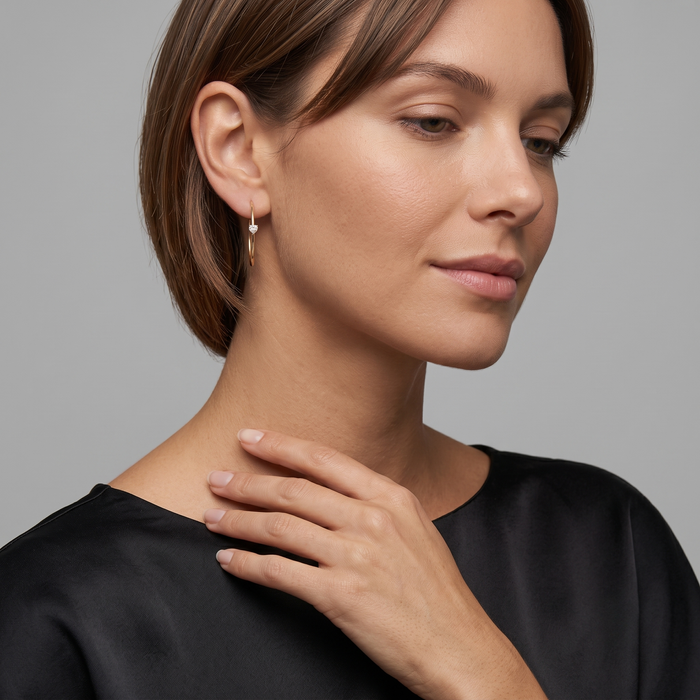 Open Heart Solitaire Hoop Earrings in 14K Gold