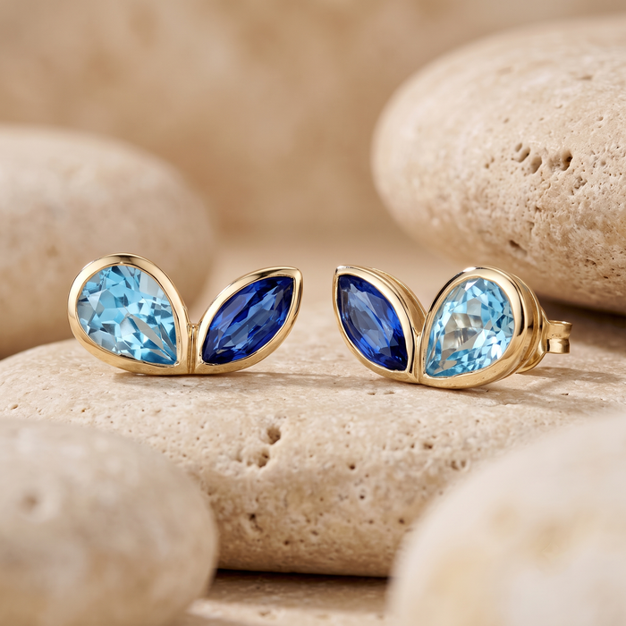 Authentic Topaz Diamond Stud Earrings in 14K Yellow Gold