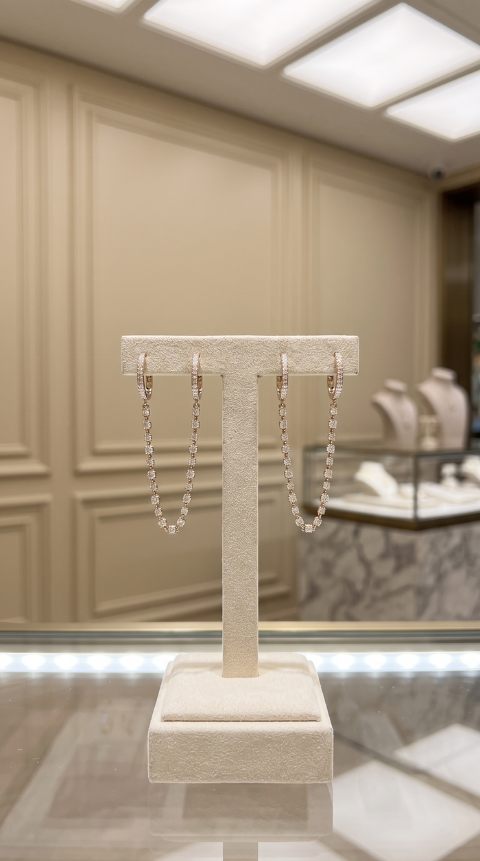 Diamond Double Chain Link Hoop Earrings in 14K Yellow Gold