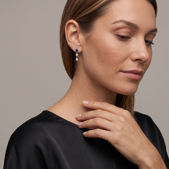 Midnight Drop Sapphire Earrings in 14K Yellow Gold