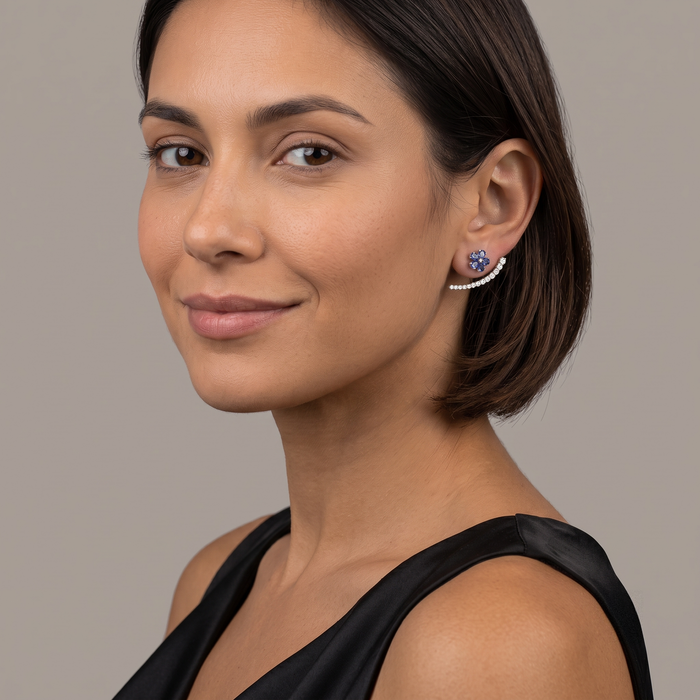 Sapphire Florals Diamond Earrings in 18K White Gold