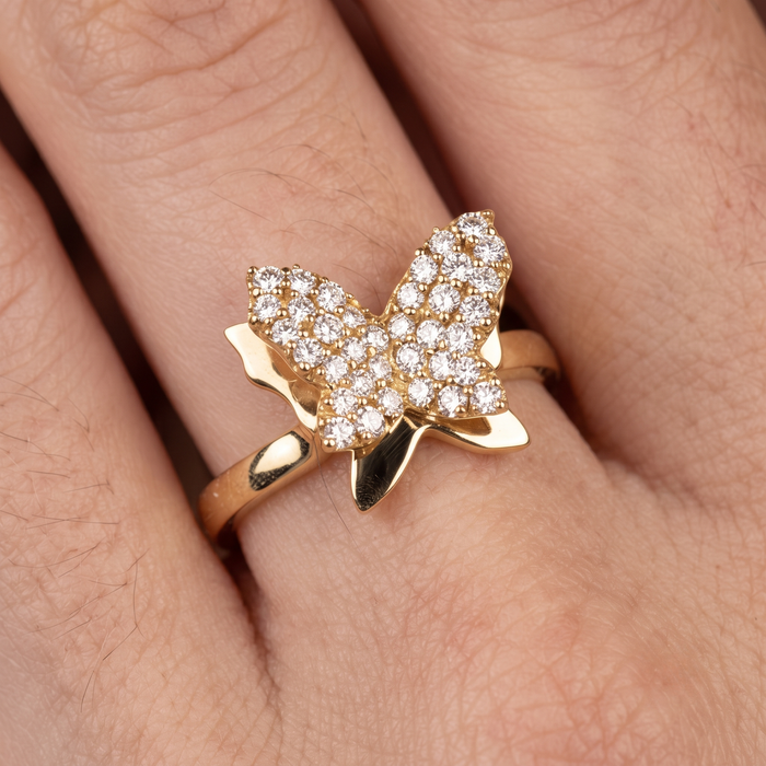 Diamond Butterfly Statement Pave Ring in 14K Gold