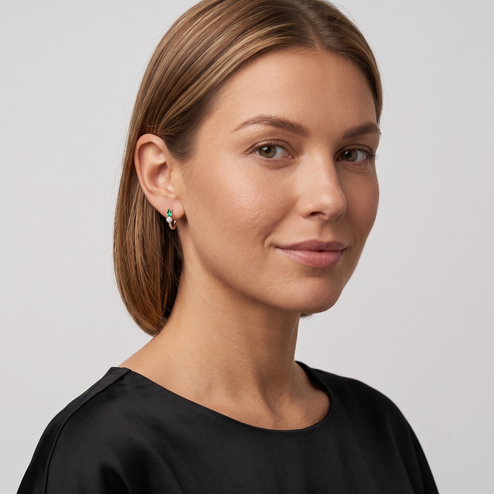 Emerald Diamond Accent Huggie Earrings in 14K Yellow Gold