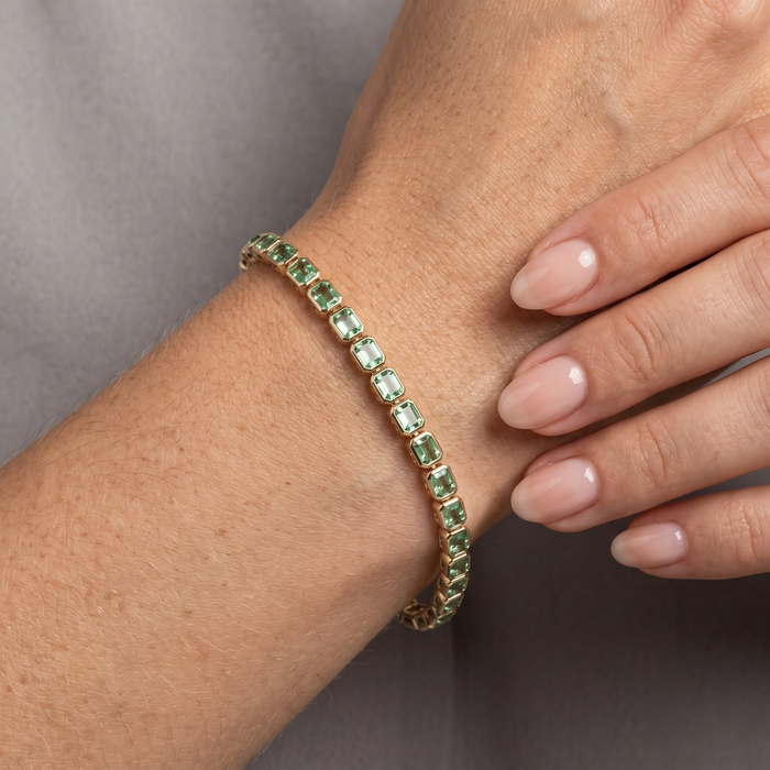 Emerald Cut 14K Yellow Gold Green Gemstone Tennis Bracelet