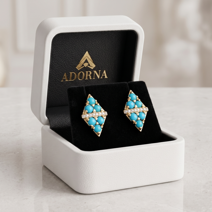Forever Diamonds Turquoise Stud Earrings in 14K Yellow Gold