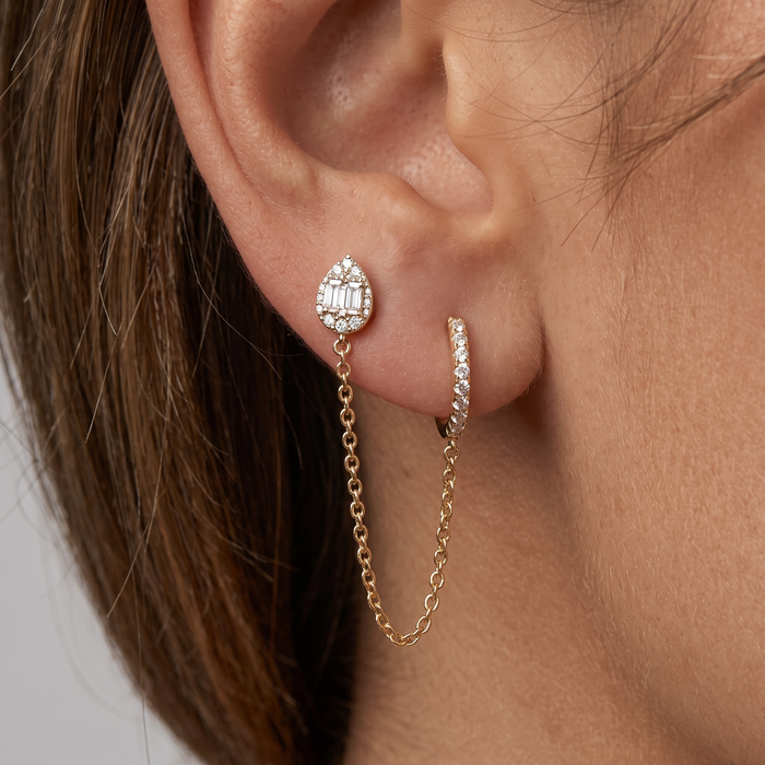 Pear Diamond Chain Link Drop Earrings in 14K Yellow Gold