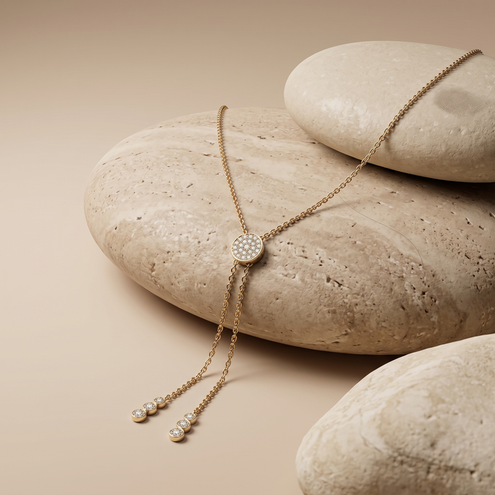 Diamond Arc Lariat Necklace in 14K Yellow Gold