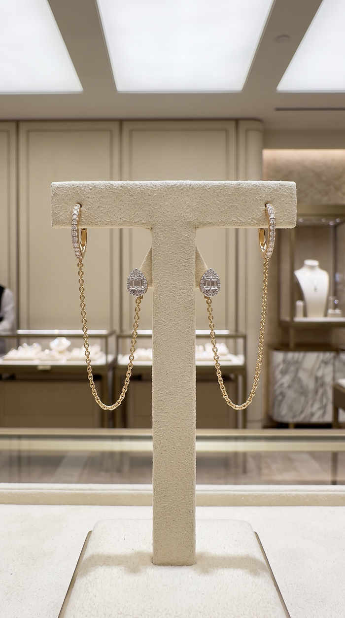 Pear Diamond Chain Link Drop Earrings in 14K Yellow Gold