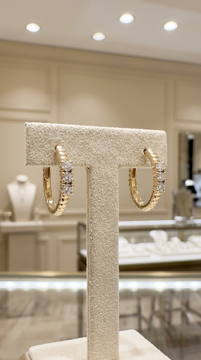 Trio Whisper Diamond Huggie Hoop Earrings in 14K Yellow Gold