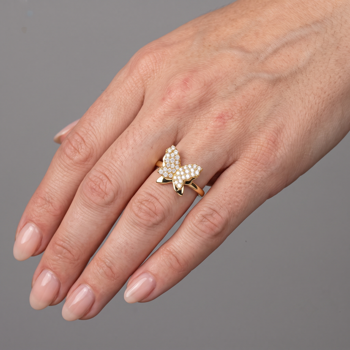 Diamond Butterfly Statement Pave Ring in 14K Gold