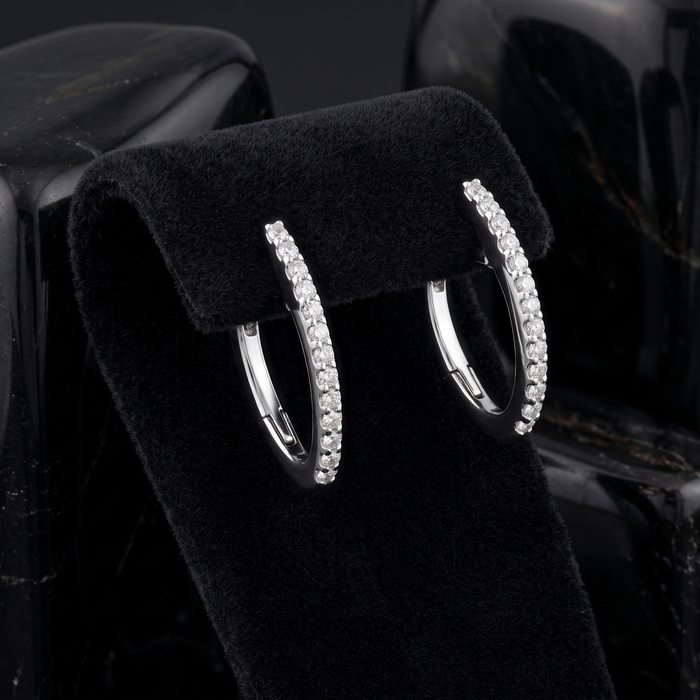 Oval Sleek Diamond Huggie Earrings in 14K White Gold
