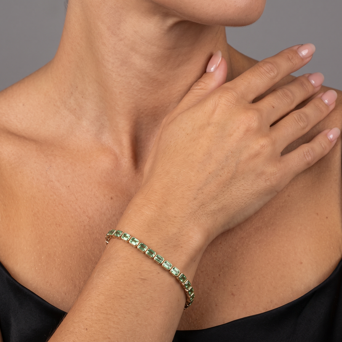 Emerald Cut 14K Yellow Gold Green Gemstone Tennis Bracelet