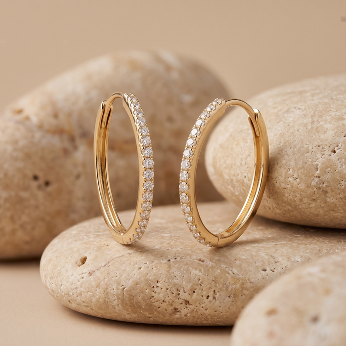 Slim Diamond Hoop Earrings in 14K Yellow Gold