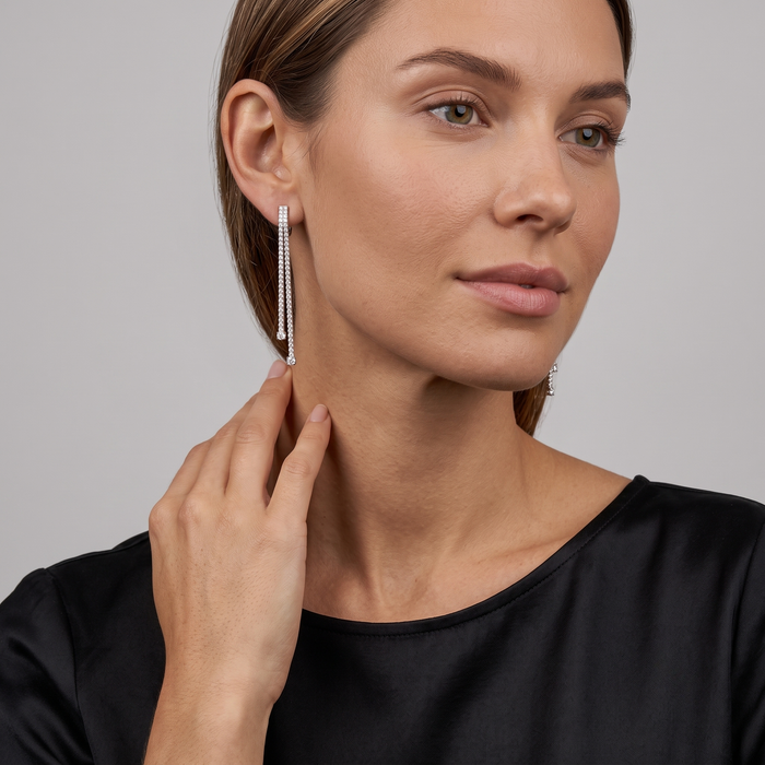 Double Row Diamond Push Back Earrings in 18K White Gold