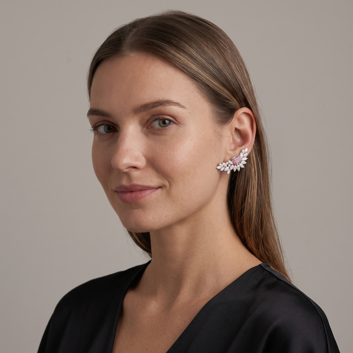 Pink Diamond 14K Gold Leaf Drop Earrings