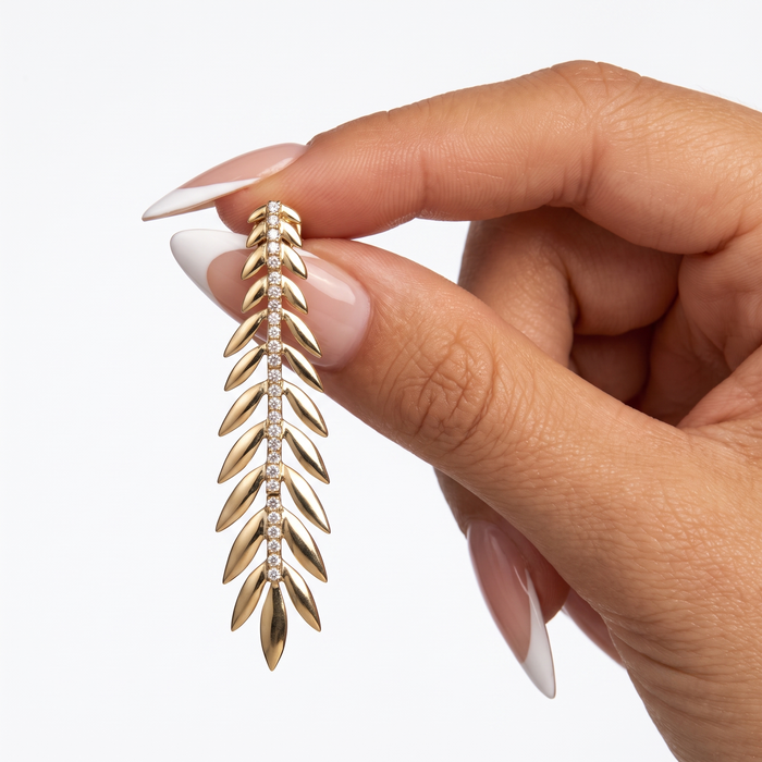 Leaf Shape Halo Huggie Earrings in 14K Yellow Gold