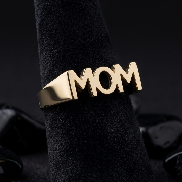 Polished Letter Mom Ring in 14K Yellow Gold