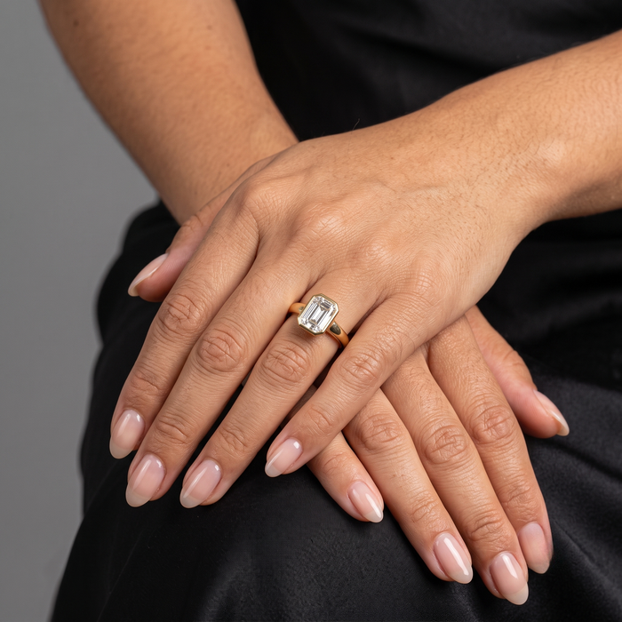 Emerald-Cut Bezel Set Diamond Ring in 14K Yellow Gold