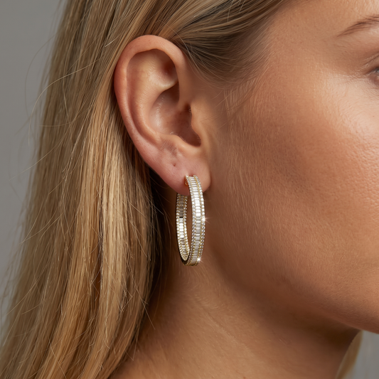 Oval Shape 256 Diamonds Baguette Earrings in 18K White Gold