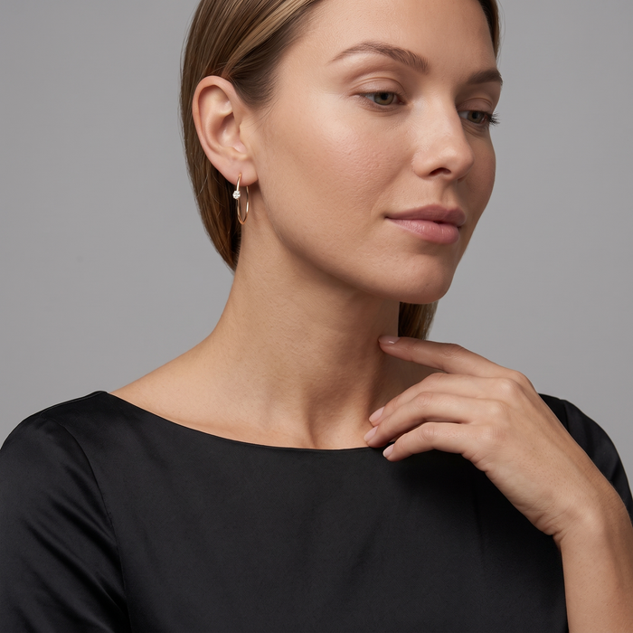 Open Hoop Diamond Accent Earrings in 14K Yellow Gold