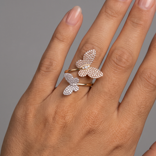 Butterfly Bloom Dual Tone Ring in 18K Yellow Gold