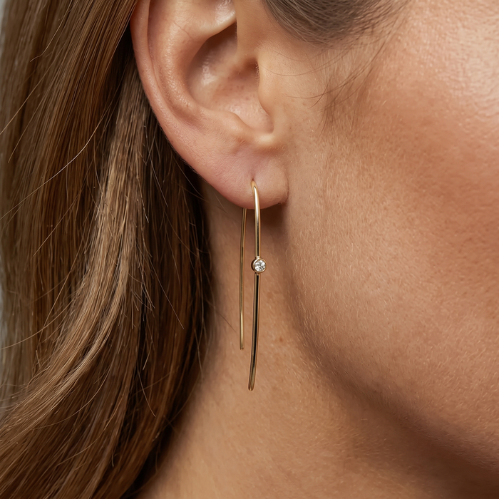 Bezel Diamond Threader Earrings in 14K Yellow Gold