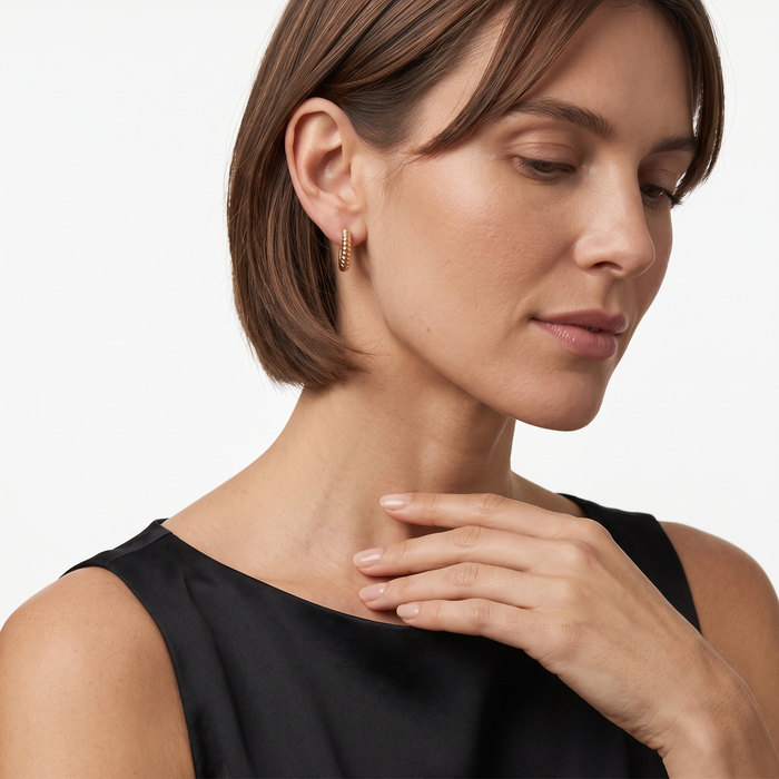 Ribbed Dome Textured Hoop Earrings in 18K Yellow Gold