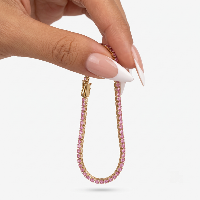 Luxurious Pink Sapphire 14K Yellow Gold Tennis Bracelet