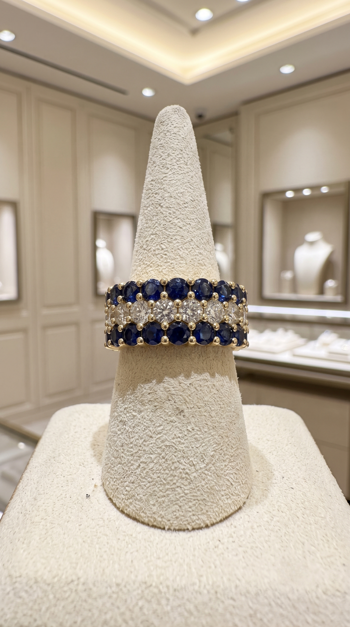 Blue Sapphire Diamond Eternity Band Ring in 14K Yellow Gold