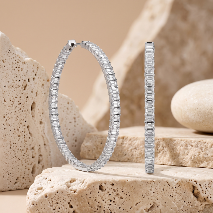 Emerald Cut Diamond Earrings in 18K White Gold