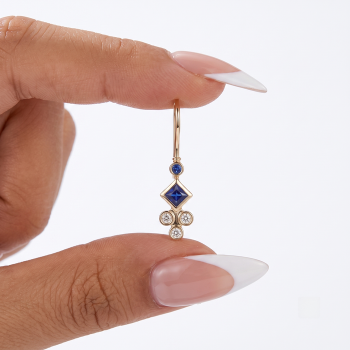 Elegant 14K Gold Sapphire Diamond Drop Earrings