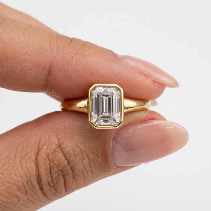Emerald-Cut Bezel Set Diamond Ring in 14K Yellow Gold