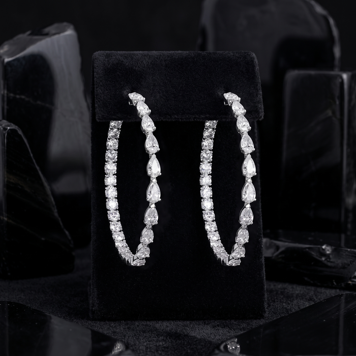Teardrop Diamond Eternity Hoop Earrings in 18K White Gold