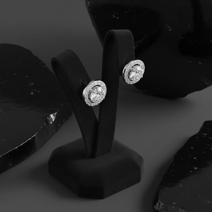 Round Cut Baguette Diamond Earrings in 14K White Gold
