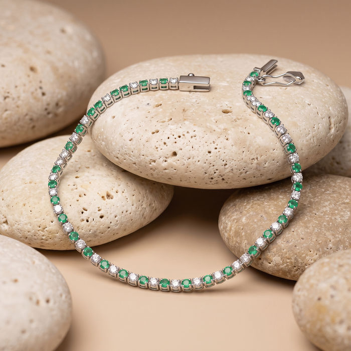 Green Emerald & Diamond 14K Gold Tennis Bracelet