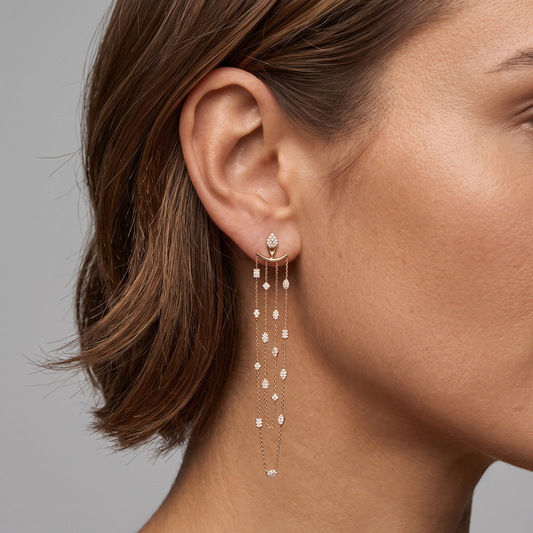 Multi Standard Diamond Chain Drop Earrings in 14K Yellow Gold