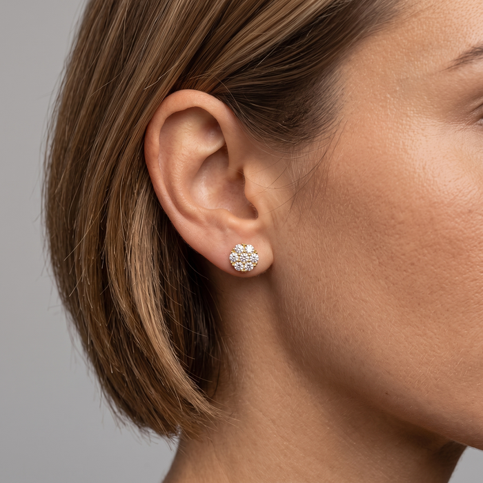 Diamond Flower Cluster Push Back Earrings in 14K Yellow Gold