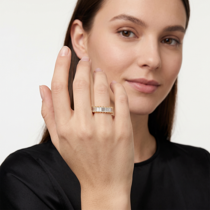 Two-Tone Silver Baguette Diamond Ring in 14K Gold