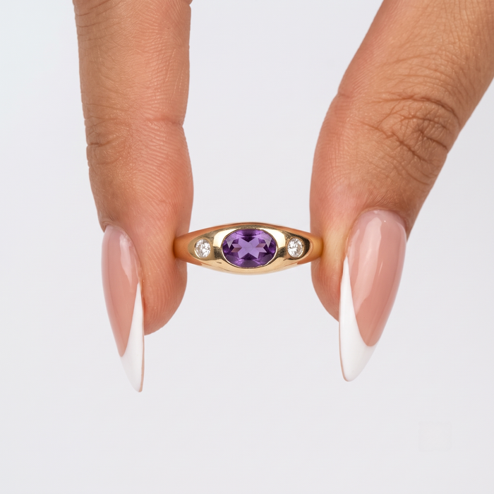 Elegant Amethyst Diamond 14K Gold Ring