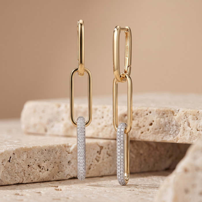 Flow Diamond Danglers Drop Earrings in 14K Yellow Gold