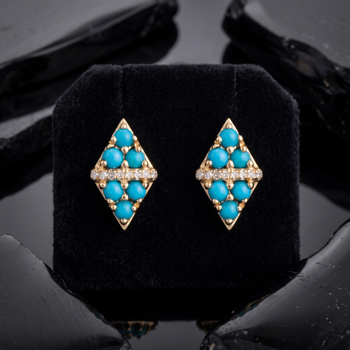Forever Diamonds Turquoise Stud Earrings in 14K Yellow Gold