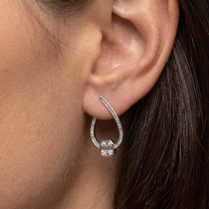 Octagon Teardrop Diamond Hoop Earrings in 18K Yellow Gold